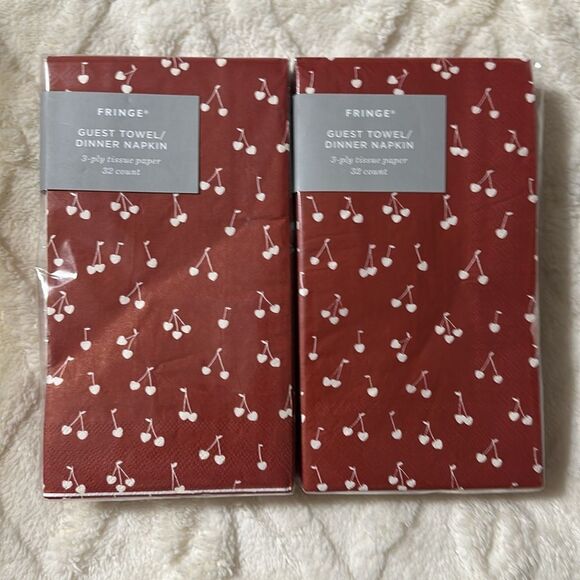 Fringe Bundle of 2 pack x 32 each Burgundy White Cherry Guest Paper Towel Napkin - Picture 1 of 6